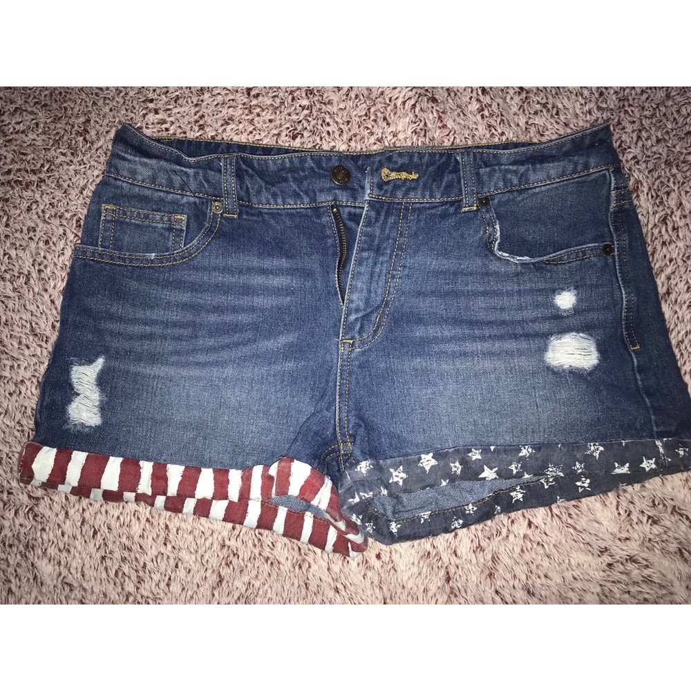 American Flag Denim Shorts